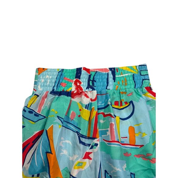 Oscar De La Renta Expressions Womens Silk Shorts Colorful Sailboat Print Elastic - Picture 5 of 6